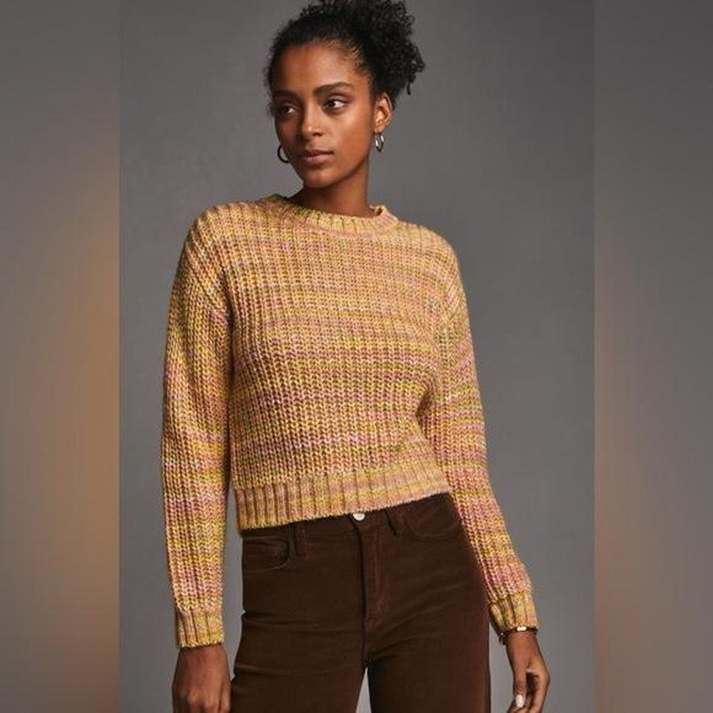 Anthropologie Yellow and Pink Knit Sweater